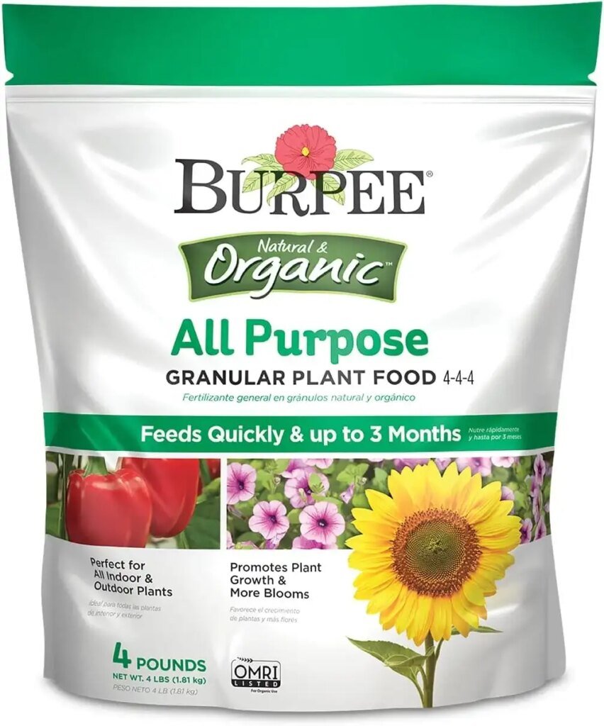 Burpee Natural Purpose Granular 4-Lb Organic Food for Growing Strong Plants | Good for Vegetable Garden, Flower Garden Seed Starting, 4 lb, 4lb. Bag
