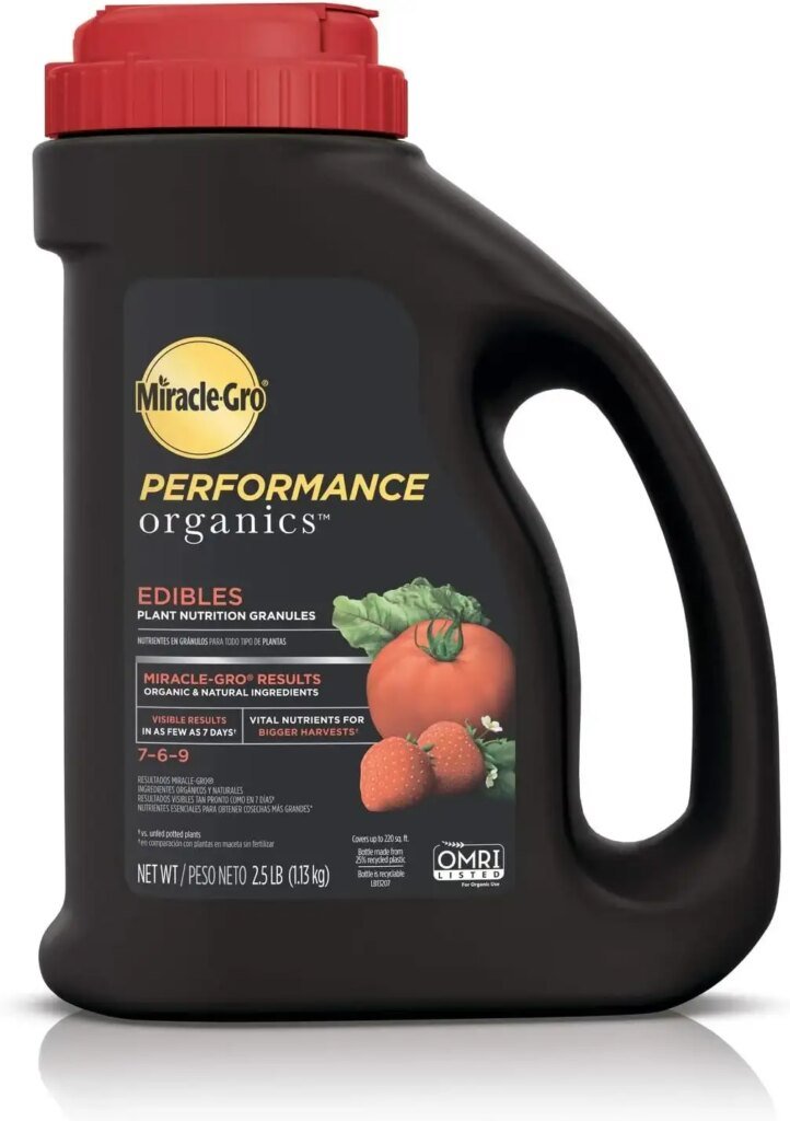 Miracle-Gro Performance Organics Edibles Plant Nutrition Granules - Plant Food with Natural Organic Ingredients, for Tomatoes, Vegetables, Herbs and Fruits, 2.5 lbs.